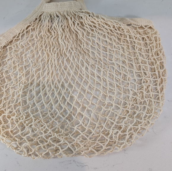 Beige Cream Mesh Tote Bag Nautical Rope - Picture 2 of 9